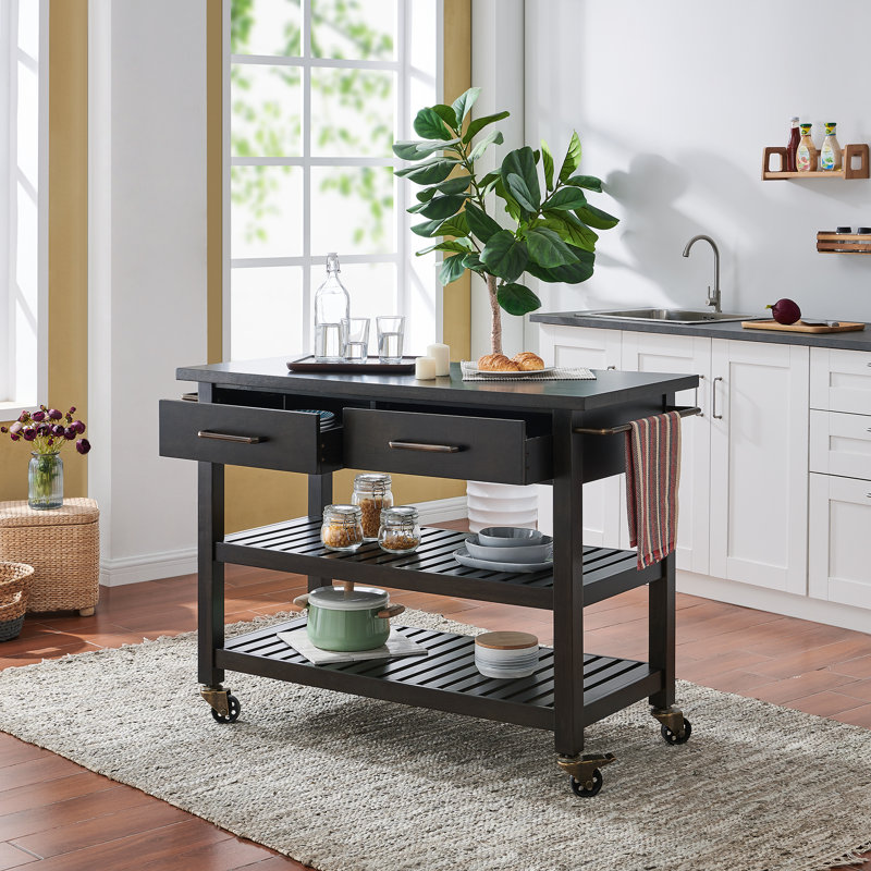 Gracie Oaks Ector Farmhouse Rolling Kitchen Island